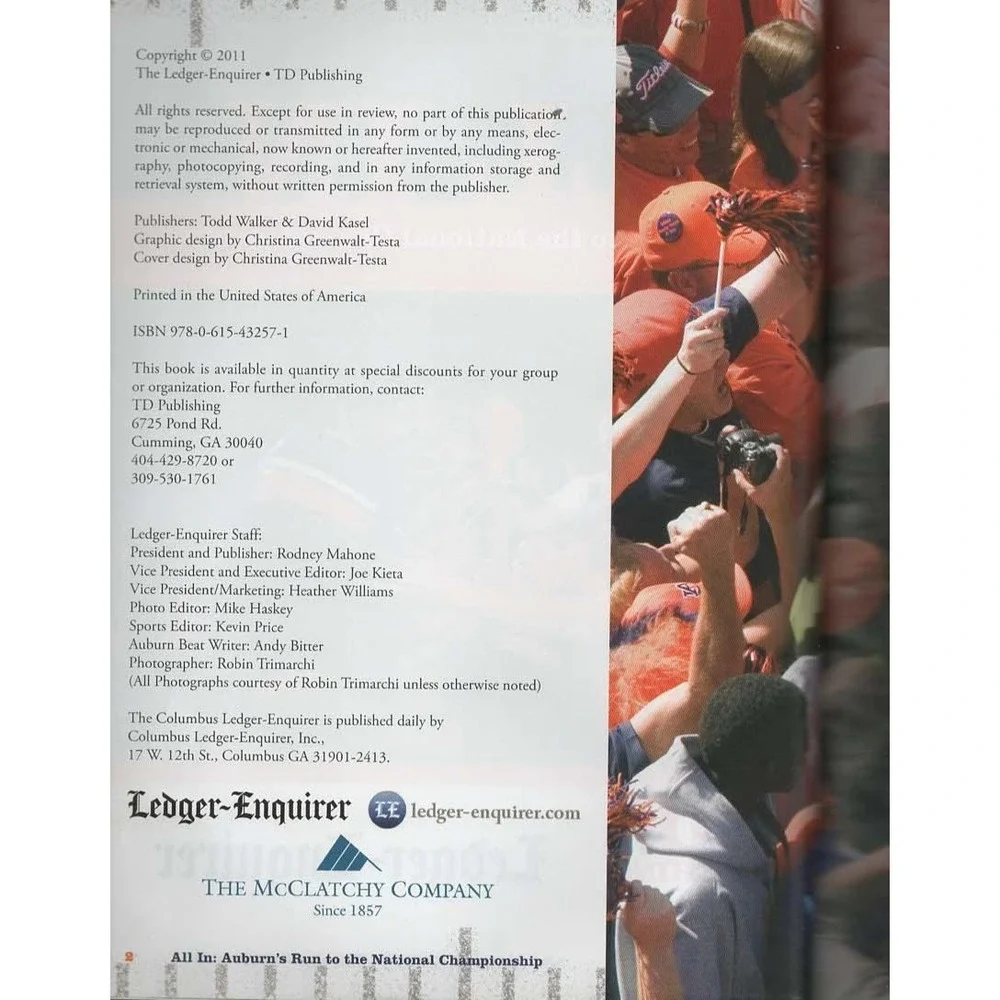 Auburn Tigers All In National‎ Championship 2010 Football Book Ledger Enquirer